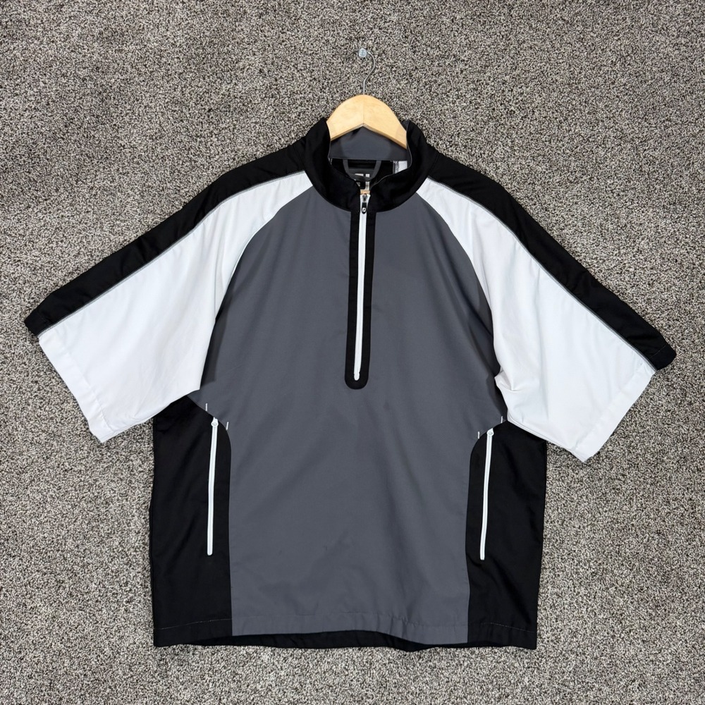 FootJoy Sport Golf Windshirt Mens L Black White 1/2 Zip Lightweight Breathable